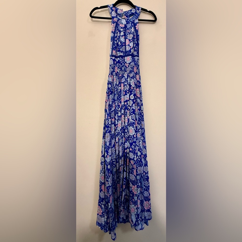 Abel the Label x Anthropologie Floral Halter Maxi Dress in Blue and Pink‎ - XS